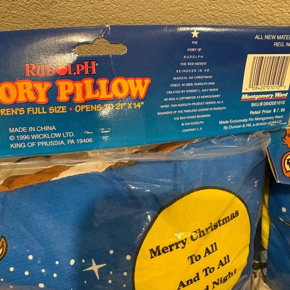 Vintage 1996 Wicklow Co. Rudolph The Red-Nosed Reindeer Story Pillows New Sealed